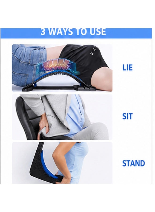 Adjustable Back Stretcher with 3 Height Levels, Curved Lumbar Support Device with Textured Massage Points and Padded Centre Strip for Lying or Seated Use, Black and Blue - Image 4
