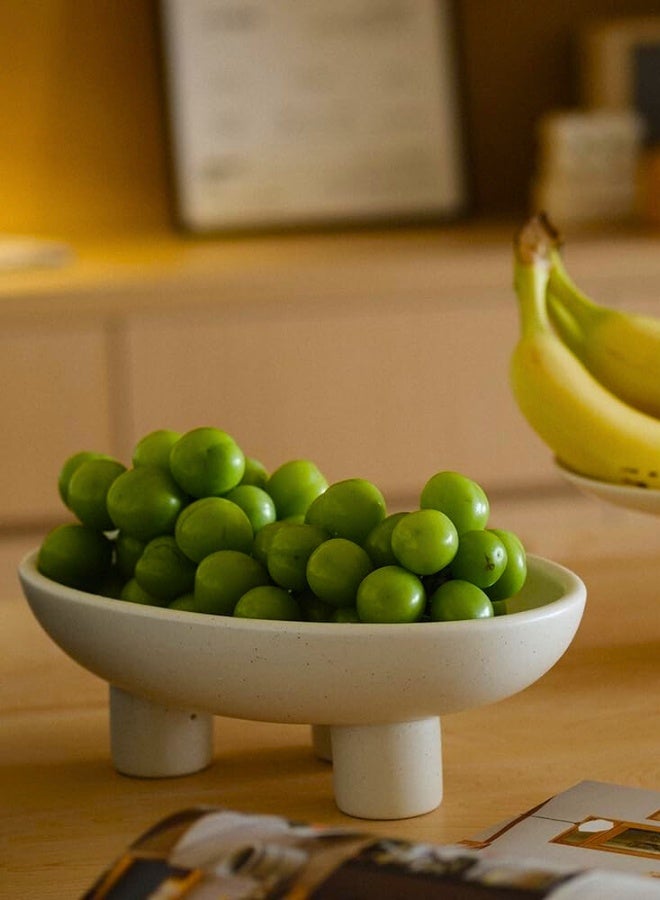 Chase Up Three-Legs Ceramic Fruit Bowl for Kitchen Counter, Decorative Bowl for Table Décor, 10-inch Oval Large Bowls for Breads, Matte Crème - Image 2