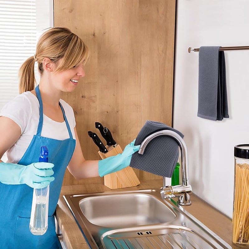 Kitinjoy 100% Cotton Waffle Weave Kitchen Towels  12-Pack Super Soft and Absorbent Kitchen Dish Towels for Drying Dishes  Kitchen Hand Towels  13 in x 28 in  Dark Grey - Image 5