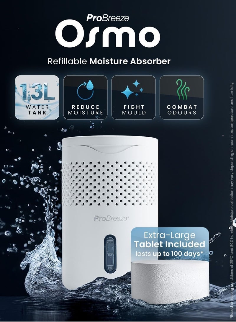 Pro Breeze Osmo Dehumidifier, Silent & Refillable Moisture Absorber for Damp & Condensation at Home, Bedroom, Wardrobe, Car, Mould Remover with 1 Tablet, No Power Required Proudly designed in the UK - Image 3