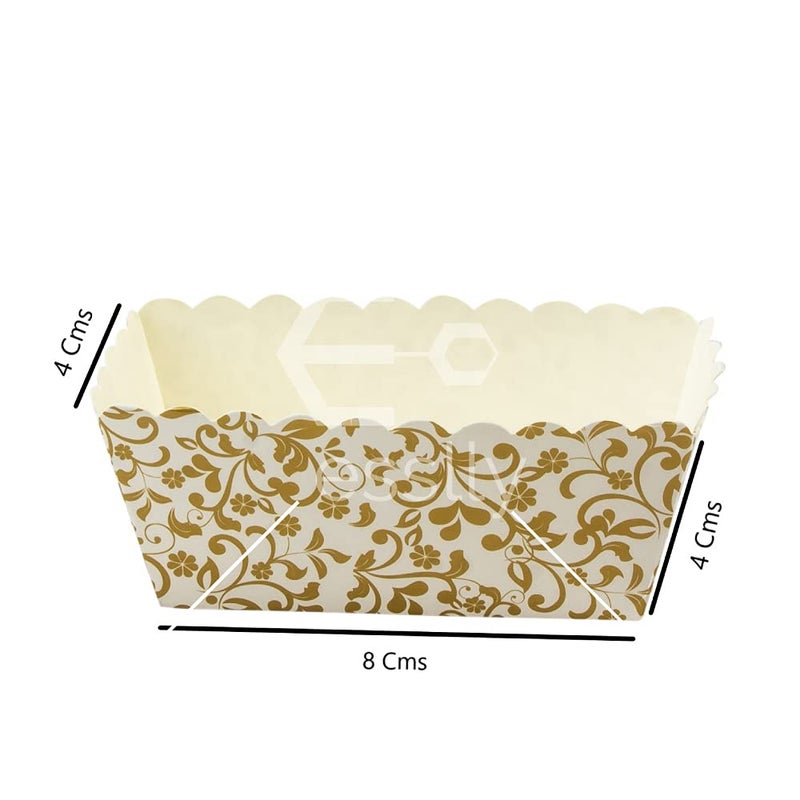 Esslly Bake Serve Rectangle Paper Muffin Cupcake Mould Pack of 100 Elegant Gold Floral Design Ideal for Baking Up to 80 Grams Greaseproof Oven Safe - Image 2