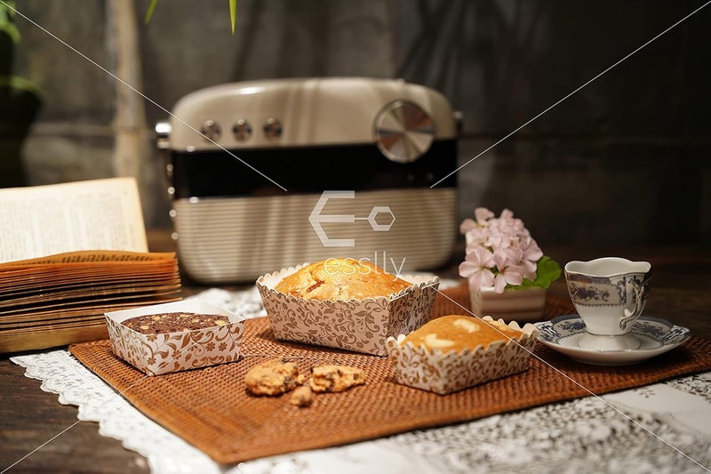 Esslly Bake Serve Rectangle Paper Muffin Cupcake Mould Pack of 100 Elegant Gold Floral Design Ideal for Baking Up to 80 Grams Greaseproof Oven Safe - Image 4