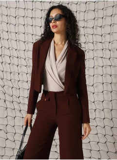 Hubberholme Women's Brown Cotton Blend Solid Oversized Blazer  - Image 1