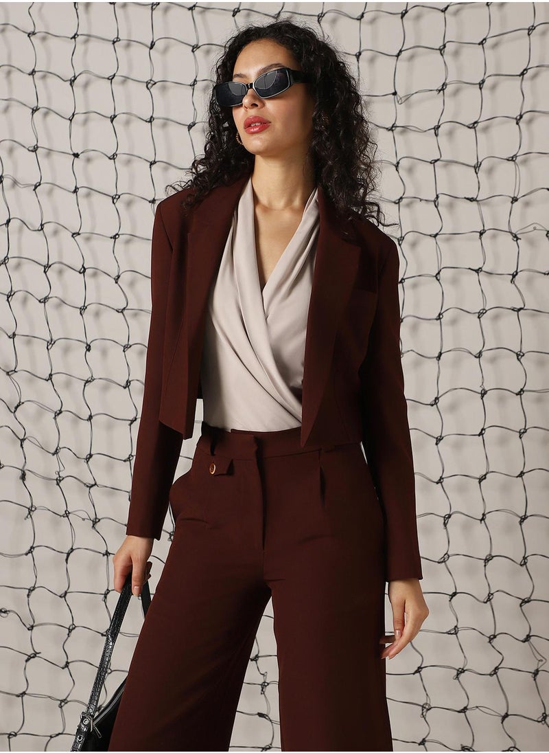 Hubberholme Women's Brown Cotton Blend Solid Oversized Blazer  - Image 1