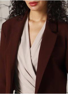 Hubberholme Women's Brown Cotton Blend Solid Oversized Blazer  - Image 4