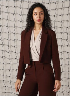 Hubberholme Women's Brown Cotton Blend Solid Oversized Blazer  - Image 2