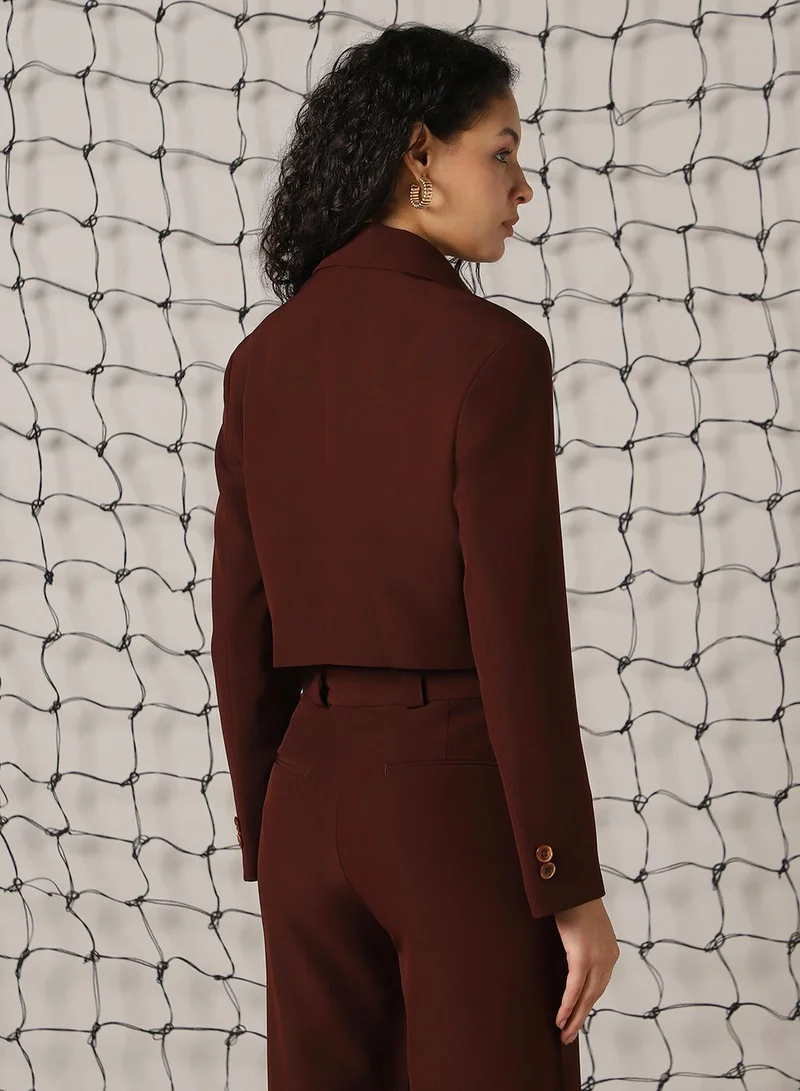 Hubberholme Women's Brown Cotton Blend Solid Oversized Blazer