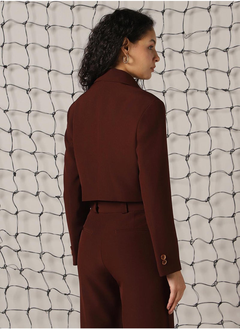 Hubberholme Women's Brown Cotton Blend Solid Oversized Blazer  - Image 3