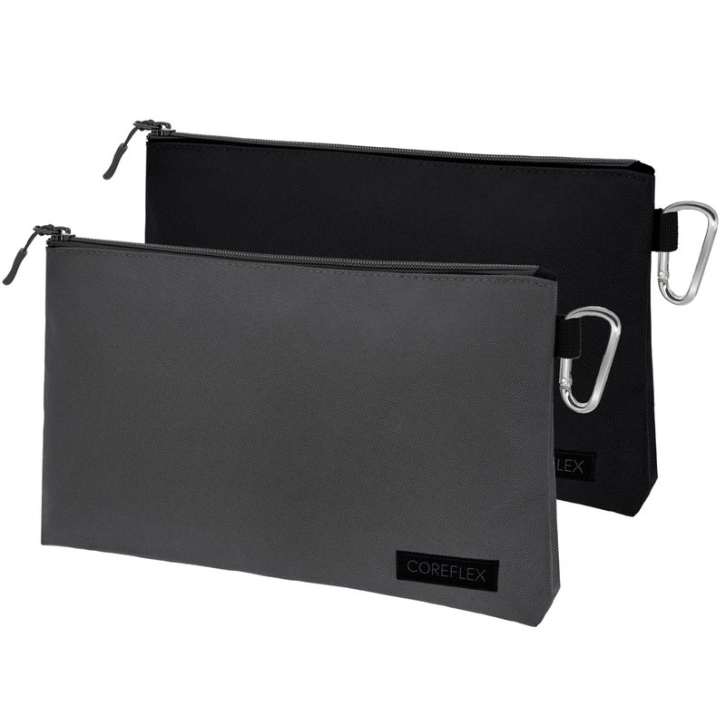 COREFLEX 2 Pack Premium Tool Pouch Zipper Bag with internal pockets, 12inch Tool Bag, Multipurpose Storage pouch, Flat Bottom for stand alone (2 Pack, Grey, Black) - Image 1