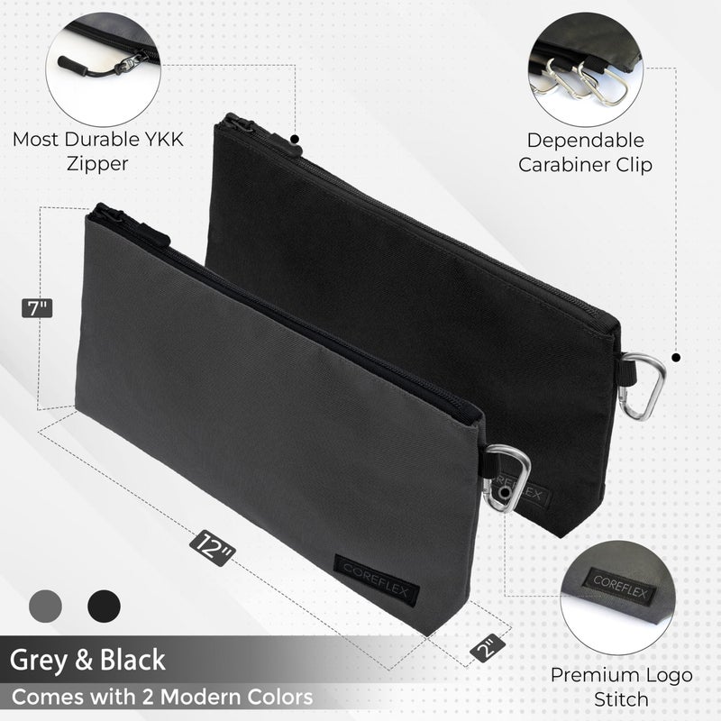COREFLEX 2 Pack Premium Tool Pouch Zipper Bag with internal pockets, 12inch Tool Bag, Multipurpose Storage pouch, Flat Bottom for stand alone (2 Pack, Grey, Black) - Image 2