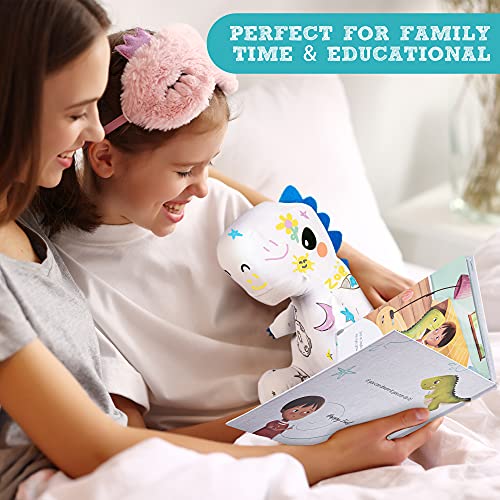 Happy Fuel T-Rex Plush Dinosaur Coloring Book Gift Set, Arts and Crafts Soft DIY Washable Dino Doodle Doll Stuffed Animal Toy, Painting Craft Kit Toys, Play Dinosaur Gifts for Kids Boys and Girls Ages 3-5 5-7 - Image 4