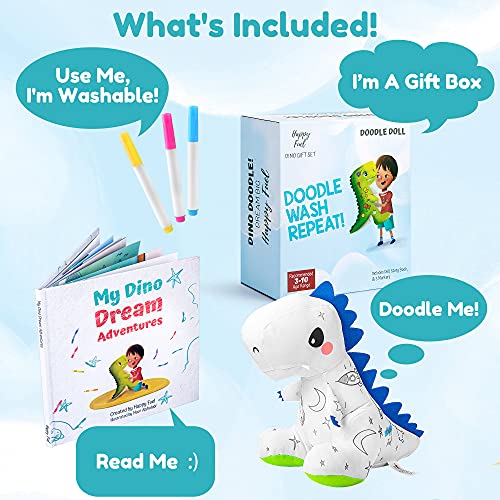 Happy Fuel T-Rex Plush Dinosaur Coloring Book Gift Set, Arts and Crafts Soft DIY Washable Dino Doodle Doll Stuffed Animal Toy, Painting Craft Kit Toys, Play Dinosaur Gifts for Kids Boys and Girls Ages 3-5 5-7 - Image 5