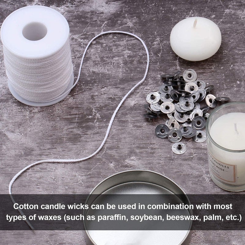 pice QPZ 200 ft Braided Candle Wicks 100% Cotton 35 PLY for Candle Pillars in 3 1/2 inch Dia, for Paraffin Wax Soy Beeswax Candle Making, Sold Separately 200 PCS Candle Wick Sustainer Tabs Metal 14mm - Image 3