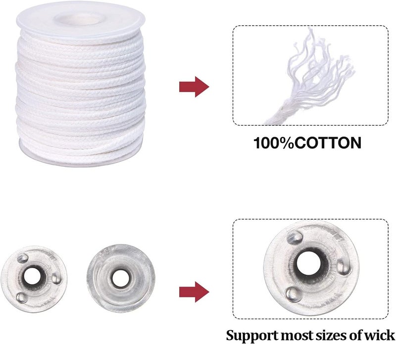 pice QPZ 200 ft Braided Candle Wicks 100% Cotton 35 PLY for Candle Pillars in 3 1/2 inch Dia, for Paraffin Wax Soy Beeswax Candle Making, Sold Separately 200 PCS Candle Wick Sustainer Tabs Metal 14mm - Image 2
