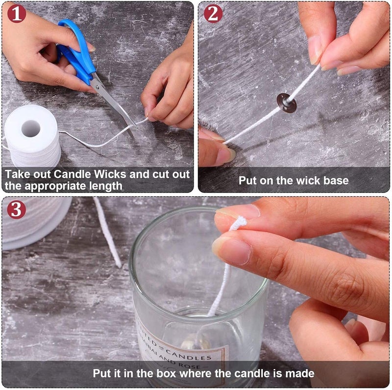pice QPZ 200 ft Braided Candle Wicks 100% Cotton 35 PLY for Candle Pillars in 3 1/2 inch Dia, for Paraffin Wax Soy Beeswax Candle Making, Sold Separately 200 PCS Candle Wick Sustainer Tabs Metal 14mm - Image 4