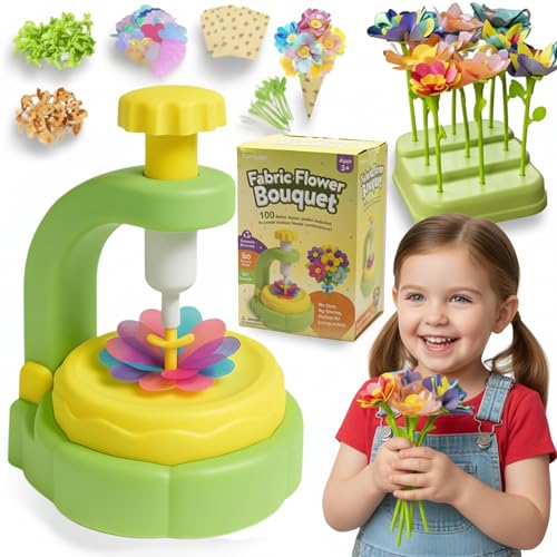 TOMLEON Fabric Flower Bouquet Craft Kit for Girls Ages 3 Create Reusable Fabric Flowers with Press Tool Stems Endless DIY Bouquets No Glue No Sewing Perfect Creative Gift for Kids - Image 1