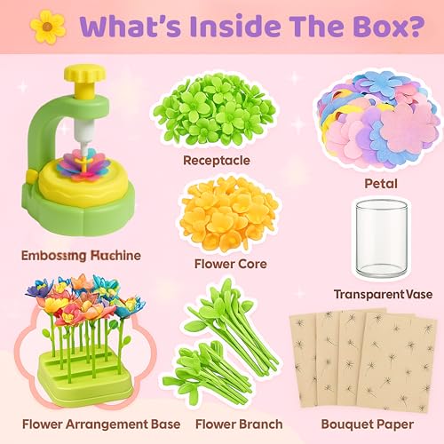 TOMLEON Fabric Flower Bouquet Craft Kit for Girls Ages 3 Create Reusable Fabric Flowers with Press Tool Stems Endless DIY Bouquets No Glue No Sewing Perfect Creative Gift for Kids - Image 5