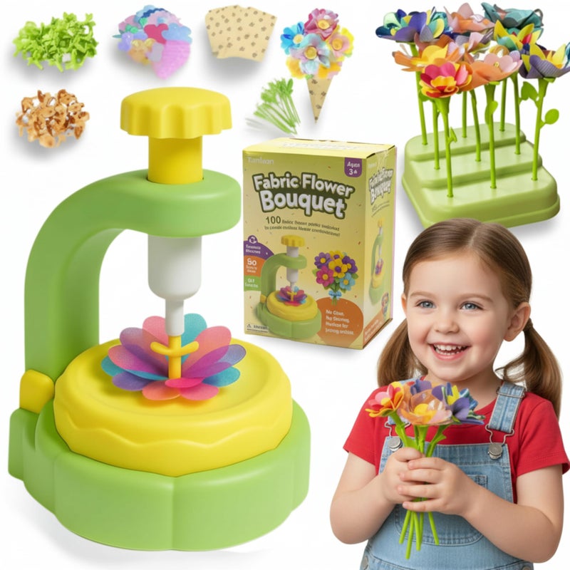 TOMLEON Fabric Flower Bouquet Craft Kit for Girls Ages 3 Create Reusable Fabric Flowers with Press Tool Stems Endless DIY Bouquets No Glue No Sewing Perfect Creative Gift for Kids - Image 3