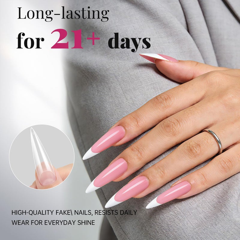 krofaue Extra Long Stiletto Nail Tips - 500PCS False Clear Nais with 10 Sizes Half Cover Pointed Press On Artificial Acrylic for Salon DIY, XL - Image 3
