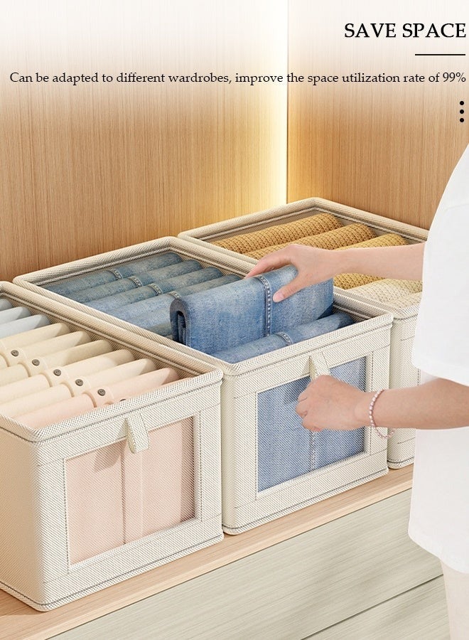 Hihonor 3 Pieces Foldable Closet Storage Organizer with Clear Lid and Window, Washable Closet Storage Boxes with Carrying Handles , Stackable Wardrobe Clothes Organizer,Cube Storage Bin for Clothes Wardrobe Home Bedroom Office - Image 3