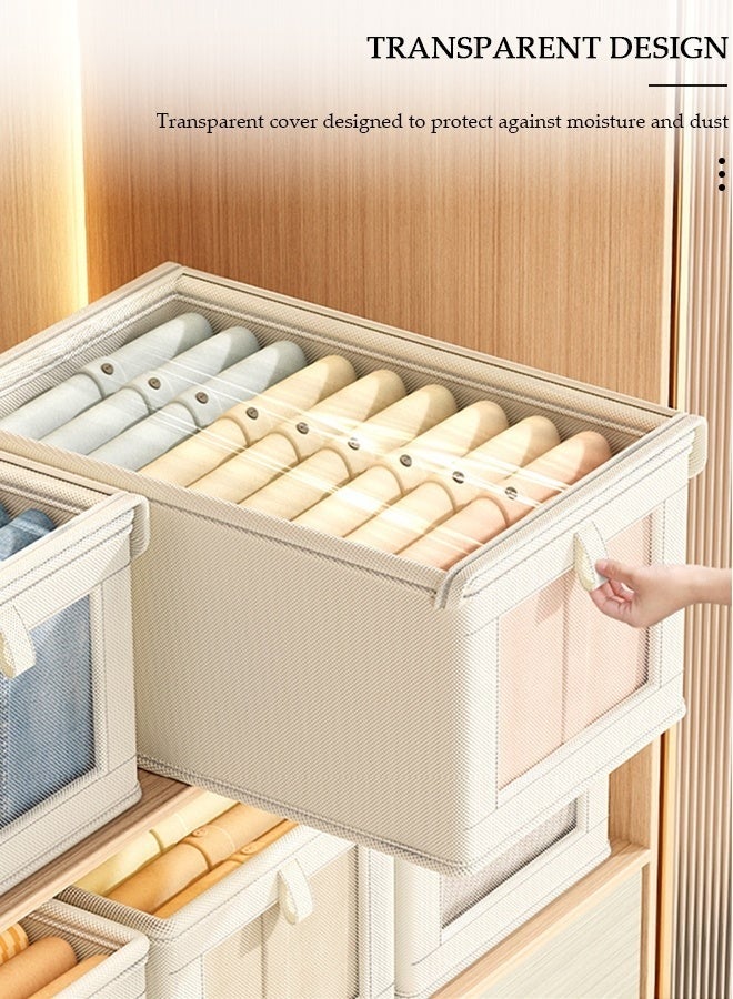 Hihonor 3 Pieces Foldable Closet Storage Organizer with Clear Lid and Window, Washable Closet Storage Boxes with Carrying Handles , Stackable Wardrobe Clothes Organizer,Cube Storage Bin for Clothes Wardrobe Home Bedroom Office - Image 4