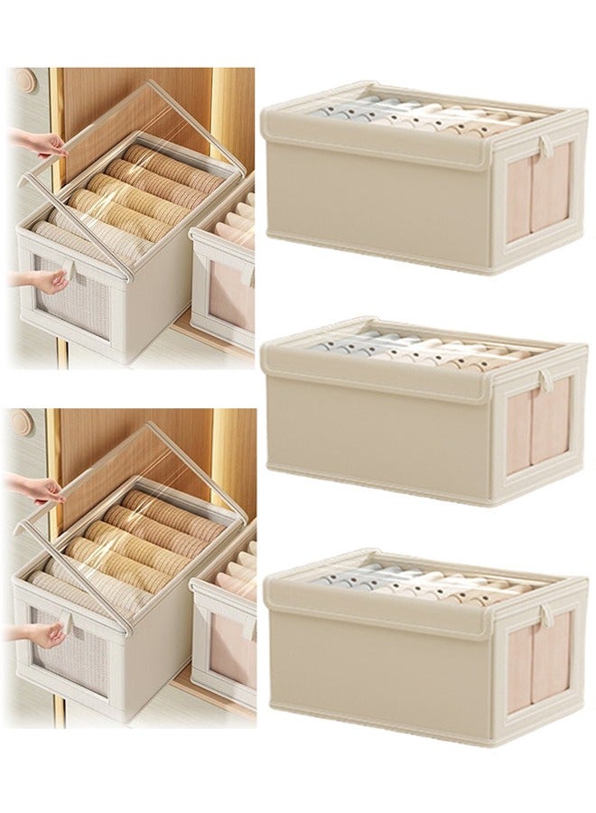 Hihonor 3 Pieces Foldable Closet Storage Organizer with Clear Lid and Window, Washable Closet Storage Boxes with Carrying Handles , Stackable Wardrobe Clothes Organizer,Cube Storage Bin for Clothes Wardrobe Home Bedroom Office - Image 1