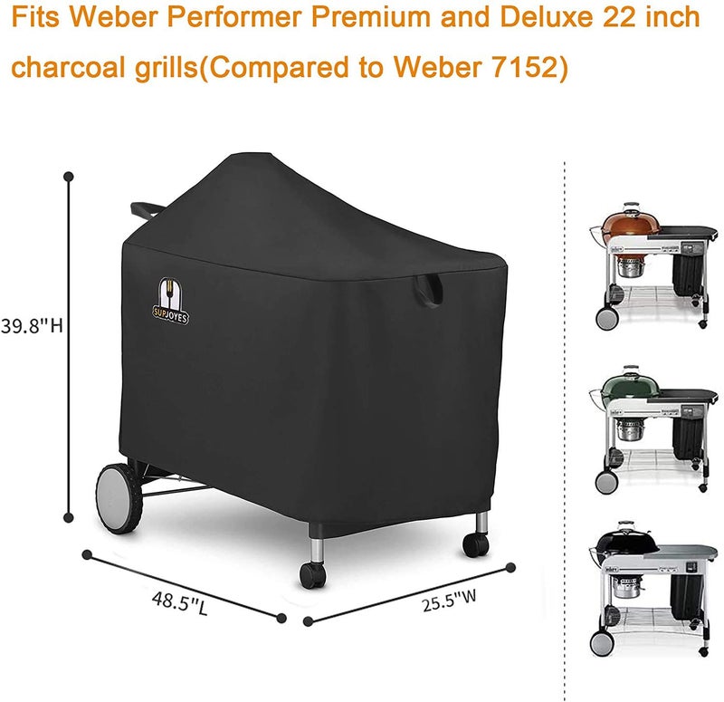 SUPJOYES Grill Cover for Weber Performer Deluxe Charcoal, 22 Inch BBQ Covers, Premium Heavy Duty Waterproof Accessories for Weber 7152 Performer Charcoal Grills with Handles - Image 2