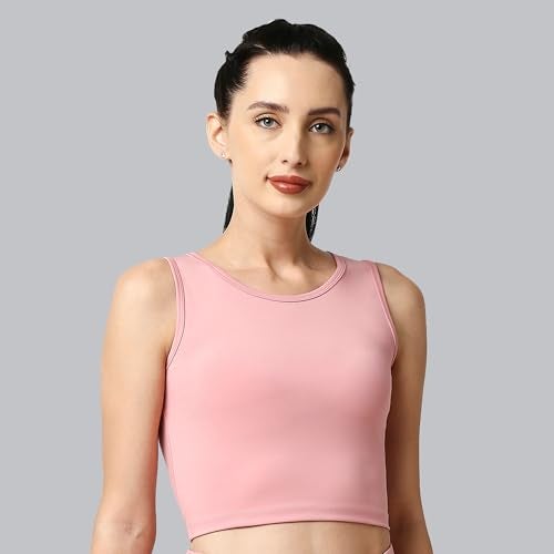 SOIE Women Polyester Blend Crop Top Sleeveless Quick Dry Athleisure Round Neck Top for Workout, Yoga, Gym, Blush, XXL - Image 2