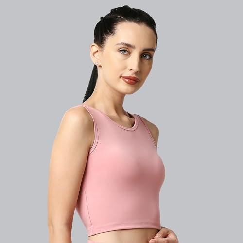 SOIE Women Polyester Blend Crop Top Sleeveless Quick Dry Athleisure Round Neck Top for Workout, Yoga, Gym, Blush, XXL - Image 3