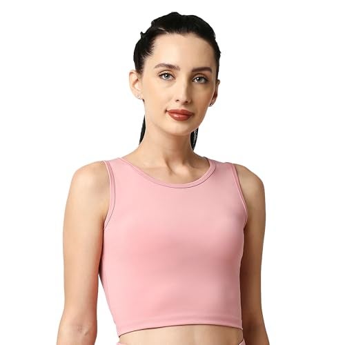 SOIE Women Polyester Blend Crop Top Sleeveless Quick Dry Athleisure Round Neck Top for Workout, Yoga, Gym, Blush, XXL - Image 1