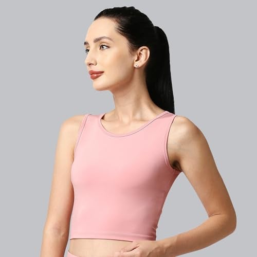 SOIE Women Polyester Blend Crop Top Sleeveless Quick Dry Athleisure Round Neck Top for Workout, Yoga, Gym, Blush, XXL - Image 4