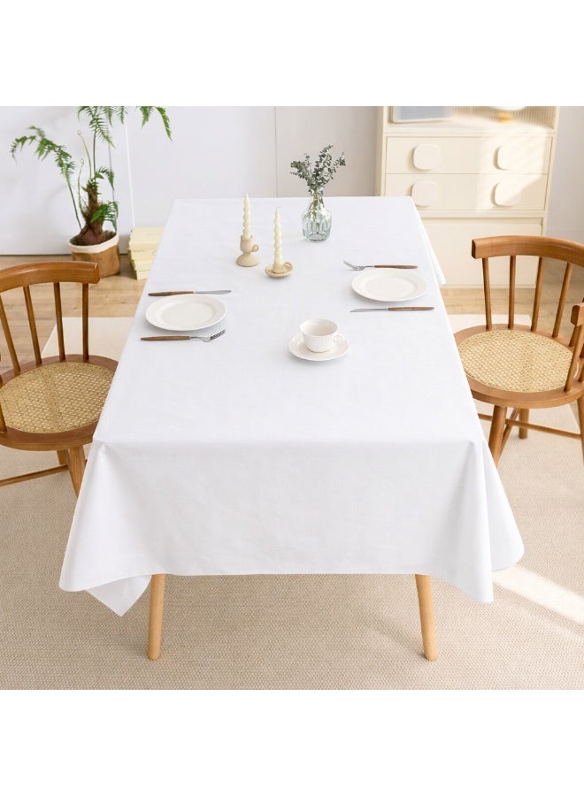 Sisily Waterproof Table Cover 140x180cm White Oil-Resistant Wipe Clean Rectangular Plastic Tablecloth for Dining Kitchen Parties (1 Piece) - Image 4