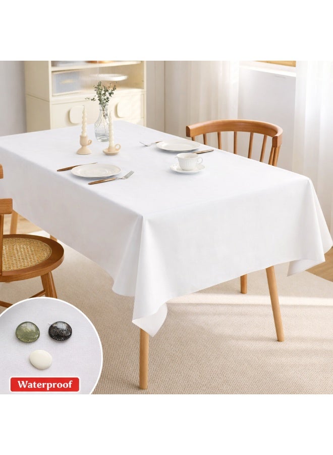 Sisily Waterproof Table Cover 140x180cm White Oil-Resistant Wipe Clean Rectangular Plastic Tablecloth for Dining Kitchen Parties (1 Piece) - Image 2