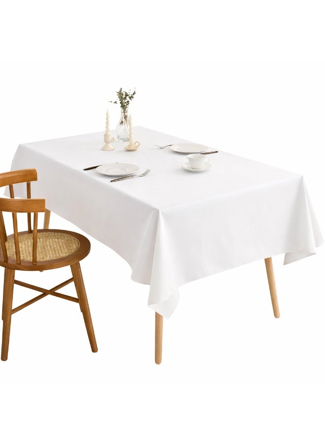 Sisily Waterproof Table Cover 140x180cm White Oil-Resistant Wipe Clean Rectangular Plastic Tablecloth for Dining Kitchen Parties (1 Piece) - Image 1