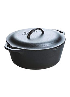 LODGE Cast Iron Side Loop Handles Dutch Oven with Lid Black 7 quarts  - Image 1