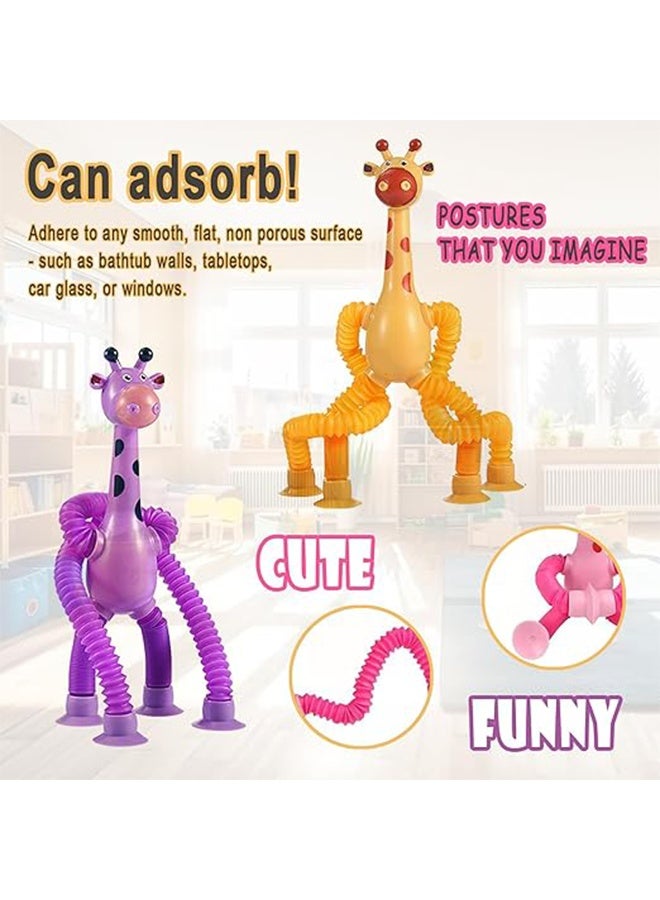 4 Pcs Telescopic Suction Cup Giraffe Toy, Autism Sensory Toys, Luminous Stretch Tube, Giraffe Stretch and Decompress Innovative Learning Toy - Image 4