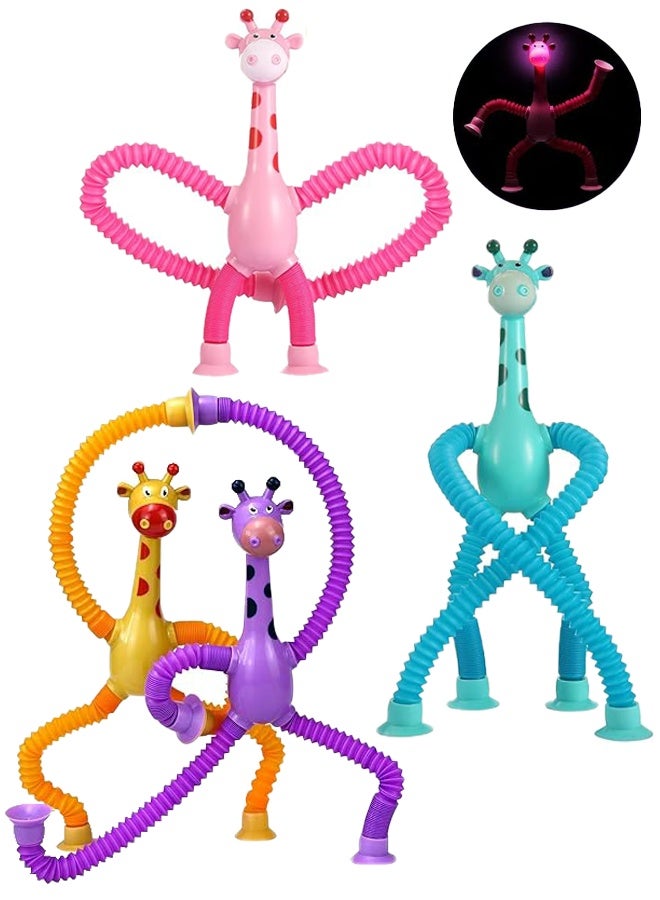 4 Pcs Telescopic Suction Cup Giraffe Toy, Autism Sensory Toys, Luminous Stretch Tube, Giraffe Stretch and Decompress Innovative Learning Toy - Image 1