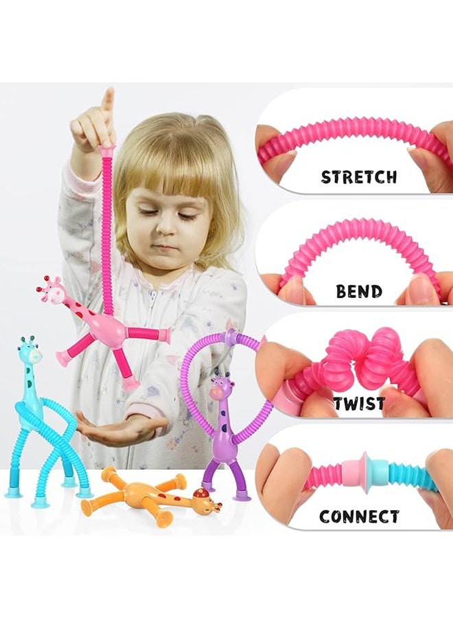4 Pcs Telescopic Suction Cup Giraffe Toy, Autism Sensory Toys, Luminous Stretch Tube, Giraffe Stretch and Decompress Innovative Learning Toy - Image 3