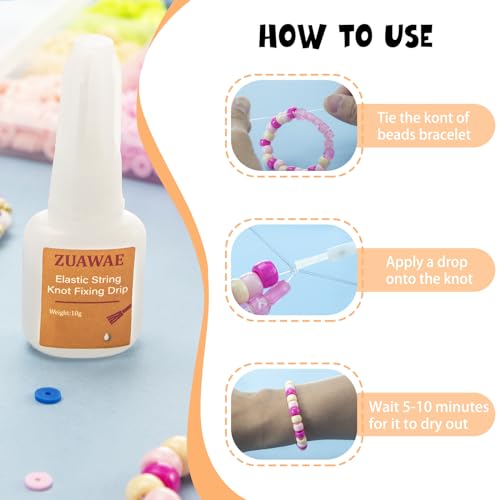 ZUAWAE Jewelry Glue for Elastic String, Clear Craft Glue Elastic String Kont Fixing Drip, Bracelet Glues Bracelet Supplies for Rhinestones Crafts, Clay Beads, Fabric, Jewelry Making Kit - Image 3