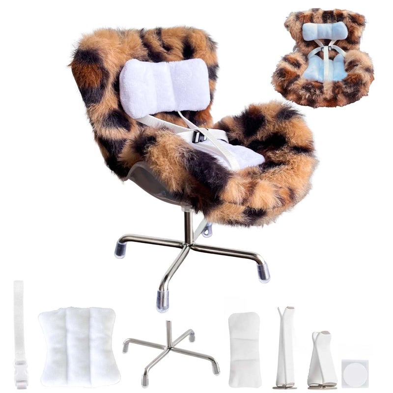 Car DecorationsCar Seat for Dolls with Soft Furry CushionHave a Seat Clips onto Car Air Vent Includes Seat Leg for Desktop Display Leopard - Image 3