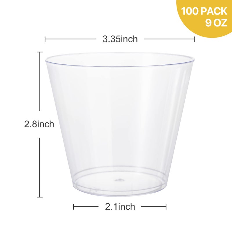 N9R 100 Pack Clear Plastic Cups 9oz  Disposable Plastic Cups Tumblers  Heavy Duty Cocktail Cups for Weeding  Party - Image 3
