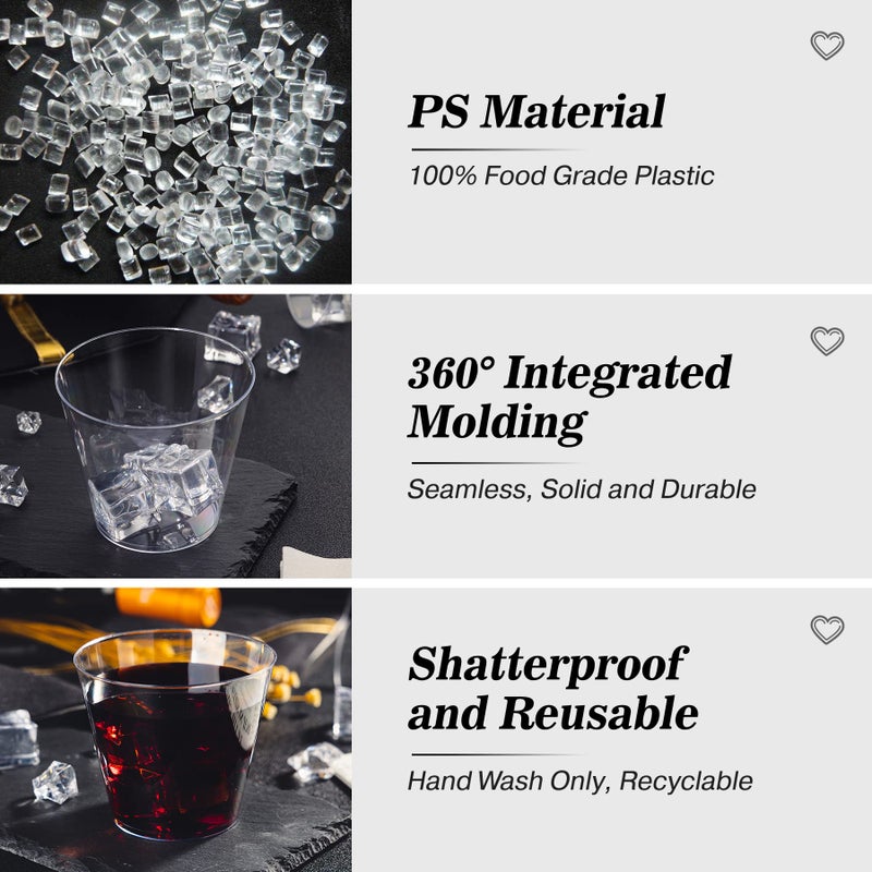 N9R 100 Pack Clear Plastic Cups 9oz  Disposable Plastic Cups Tumblers  Heavy Duty Cocktail Cups for Weeding  Party - Image 4
