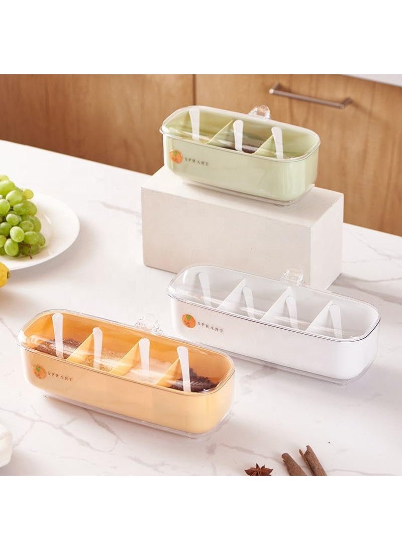 Cazuela Cazuela Crystal Seasoning Box With Lid Kitchen Acrylic Transparent Spice Jar Storage Container Condiment Jars for Salt Sugar Cruet with Cover Spoons Set 4 Compartment 27 CM Orange  - Image 2