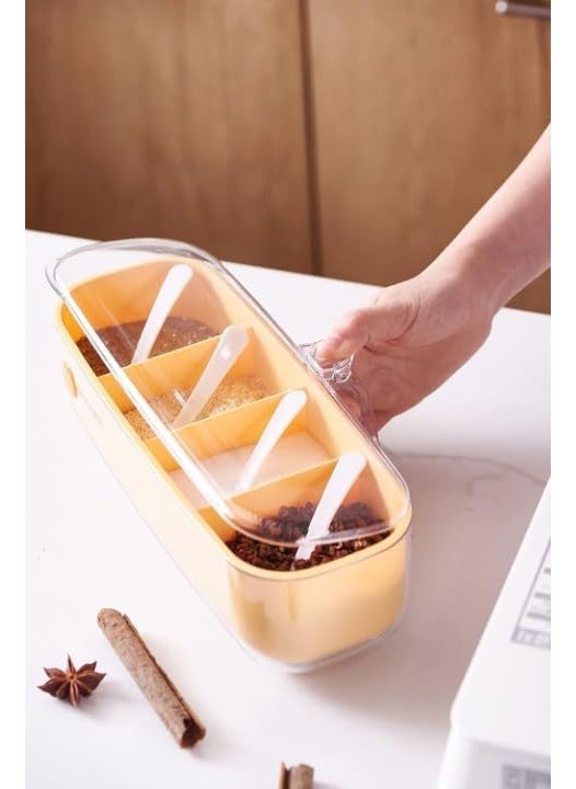 Cazuela Cazuela Crystal Seasoning Box With Lid Kitchen Acrylic Transparent Spice Jar Storage Container Condiment Jars for Salt Sugar Cruet with Cover Spoons Set 4 Compartment 27 CM Orange  - Image 3