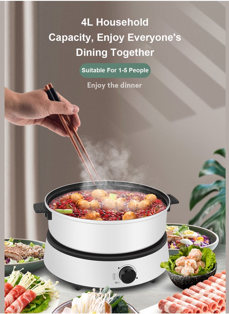 ET-LIFE Multi-Functional Electric Hot Pot for Fry/Boil/Suffocate, 1350W Shabu Hot Pot Non-Stick Electric Cooker, 4 Liters with Tempered Glass Lid TKM-001 White  - Image 4