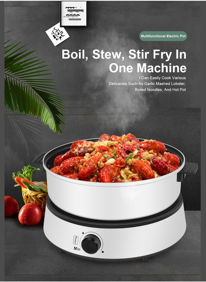 ET-LIFE Multi-Functional Electric Hot Pot for Fry/Boil/Suffocate, 1350W Shabu Hot Pot Non-Stick Electric Cooker, 4 Liters with Tempered Glass Lid TKM-001 White  - Image 3