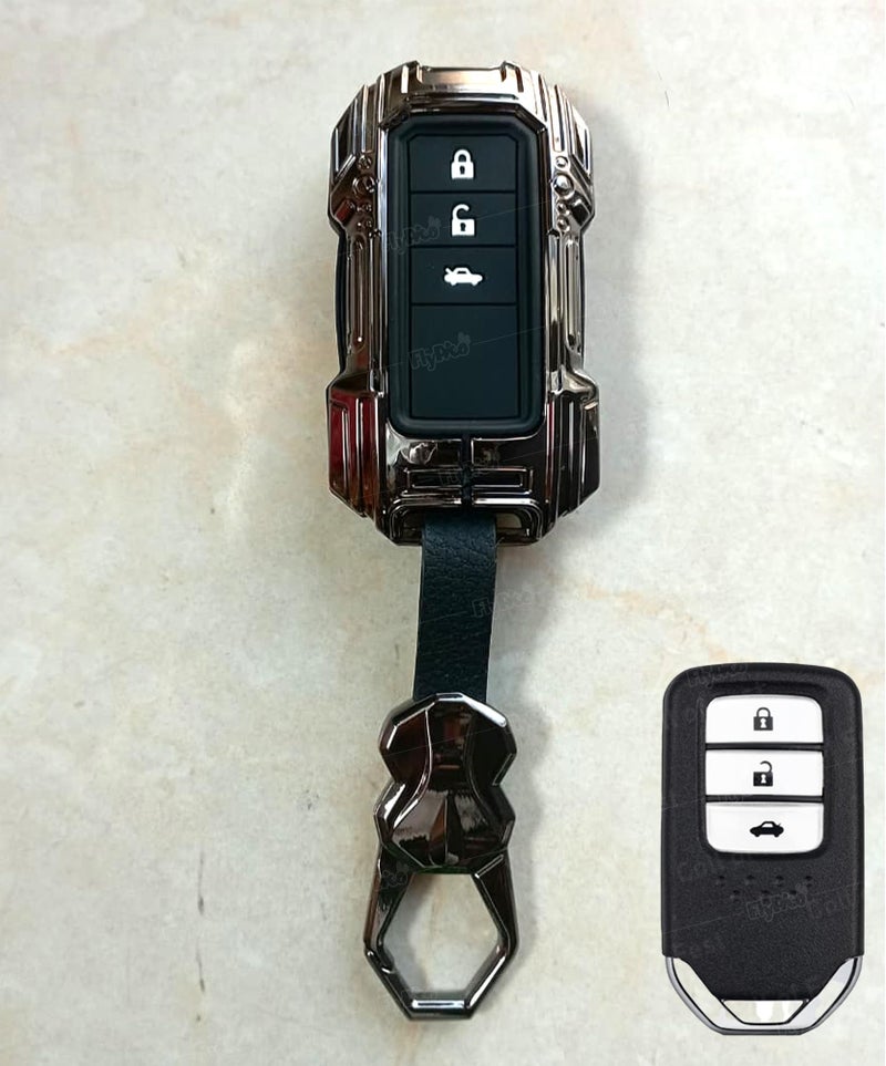Coll of Fest Premium Black Chrome Metal Silicone Key Cover – Glow-in-The-Dark, Waterproof, Shockproof Key Fob Protector for Honda BRV, WRV, CRV, Jazz, City 3Button Smart Key - Image 5