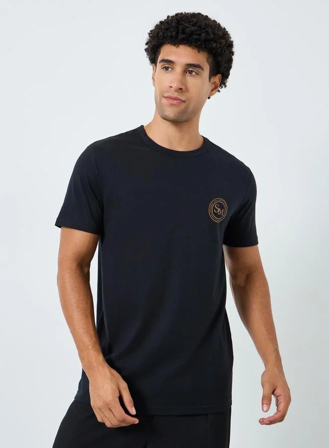 Styli Men Black Graphic Print Crew Neck T-Shirt