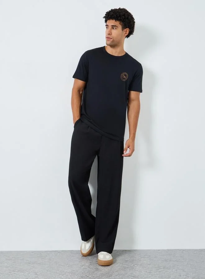 Styli Men Black Graphic Print Crew Neck T-Shirt