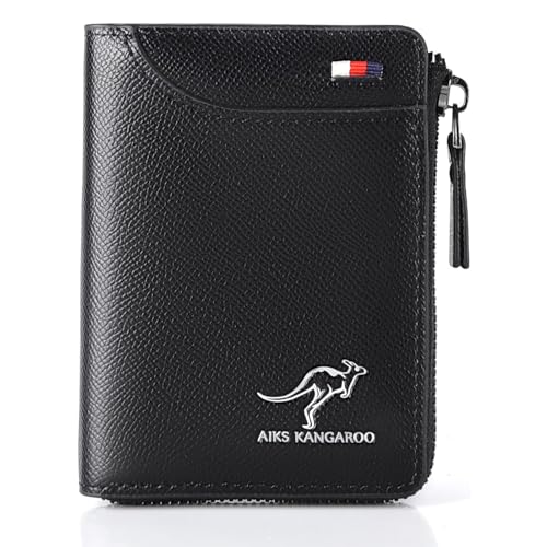 guluxly Men Wallet Zipper Genuine Leather Purs, Aiks Kangaroo Wallets, PU Stylish Soft Simple Design RFID Protected Wallet (Texture Black) - Image 1